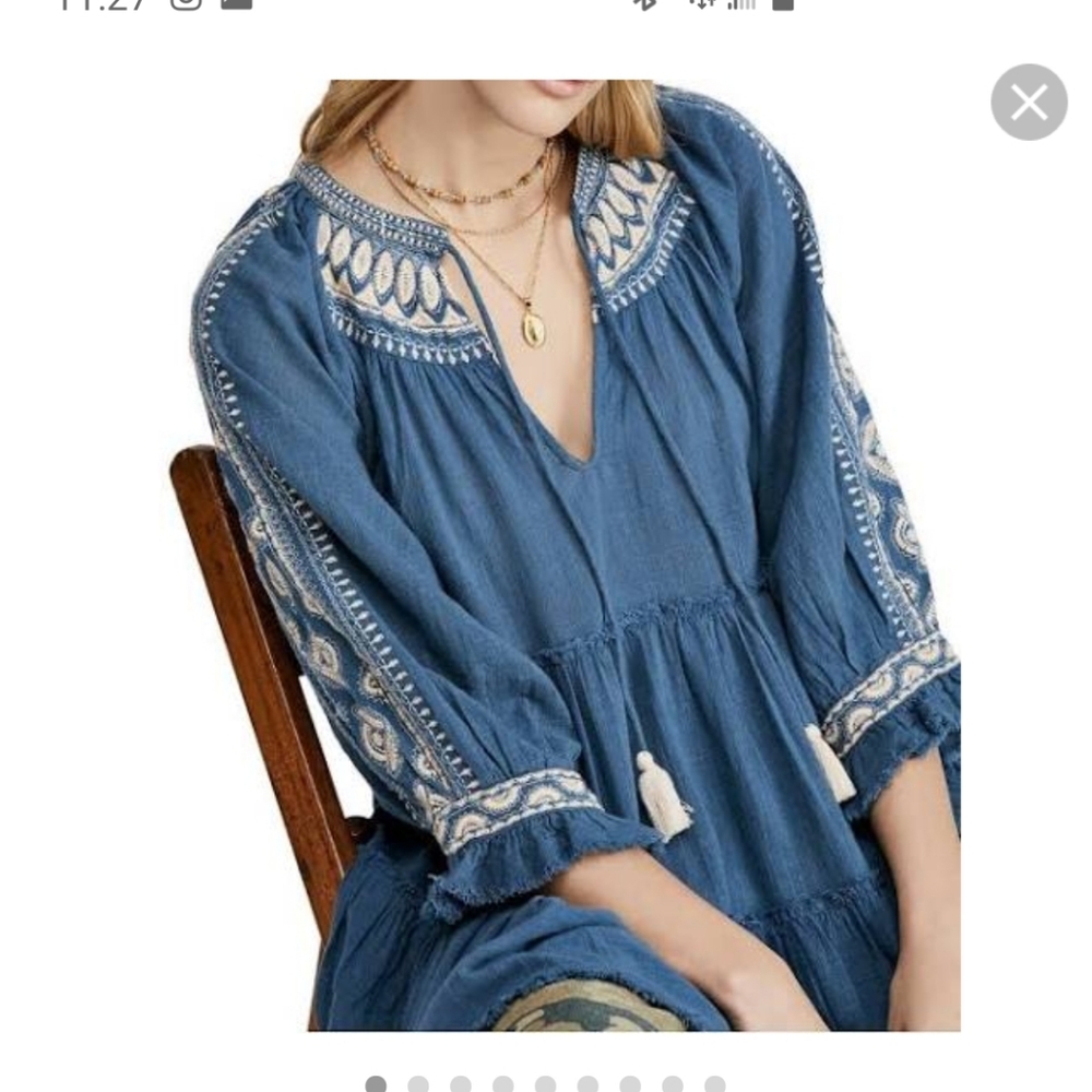 Free People Embroidered Tunic Top Sz XS Color teal